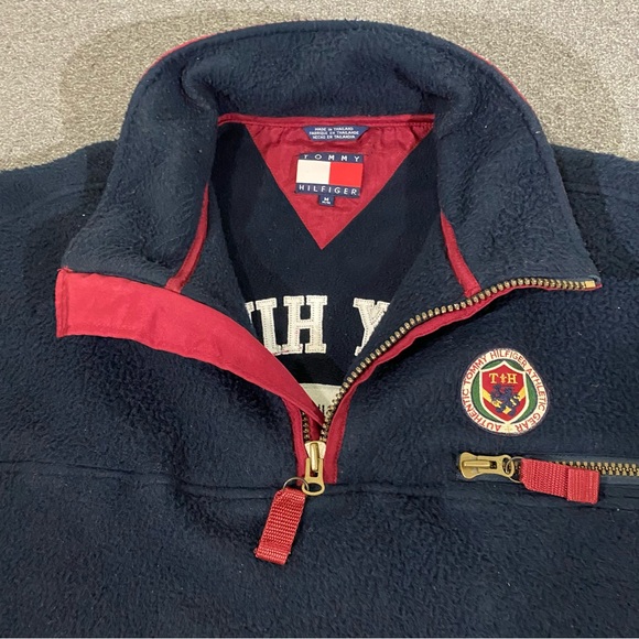 Vintage 90s Tommy Hilfiger Sherpa Fleece Quarter Zip Jacket Embroidered Sz Med - Picture 4 of 11